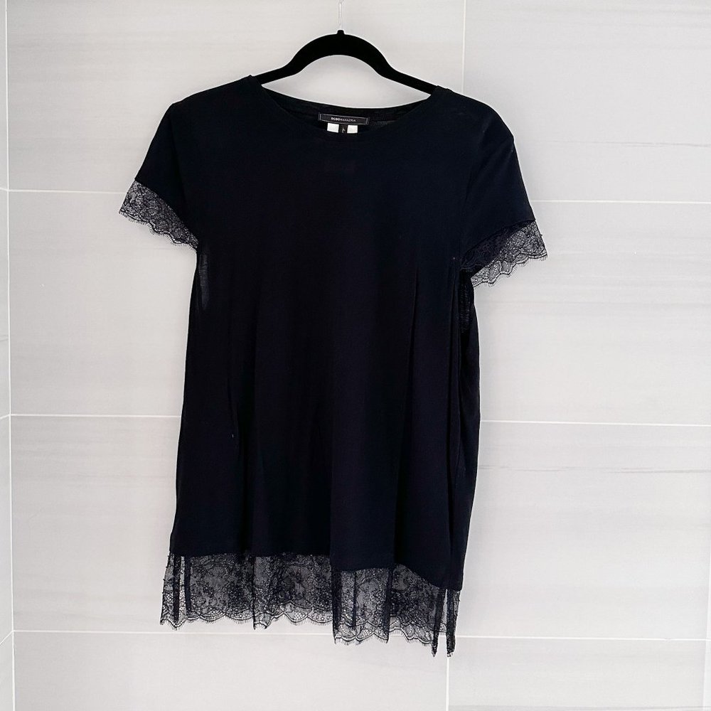 BCBGMAXAZRIA Lace Trim T-Shirt